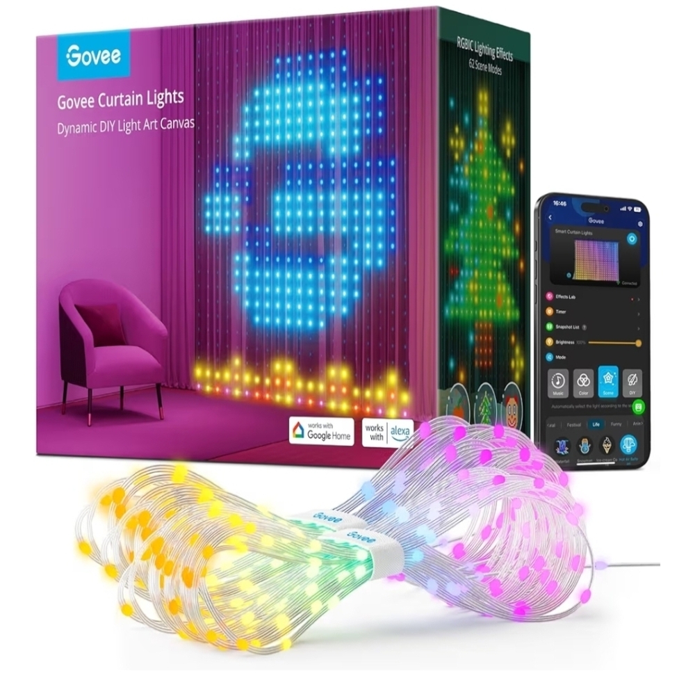 Govee Curtain Lights, Smart LED Color Changing Wall Lights, Dynamic DIY Curtain